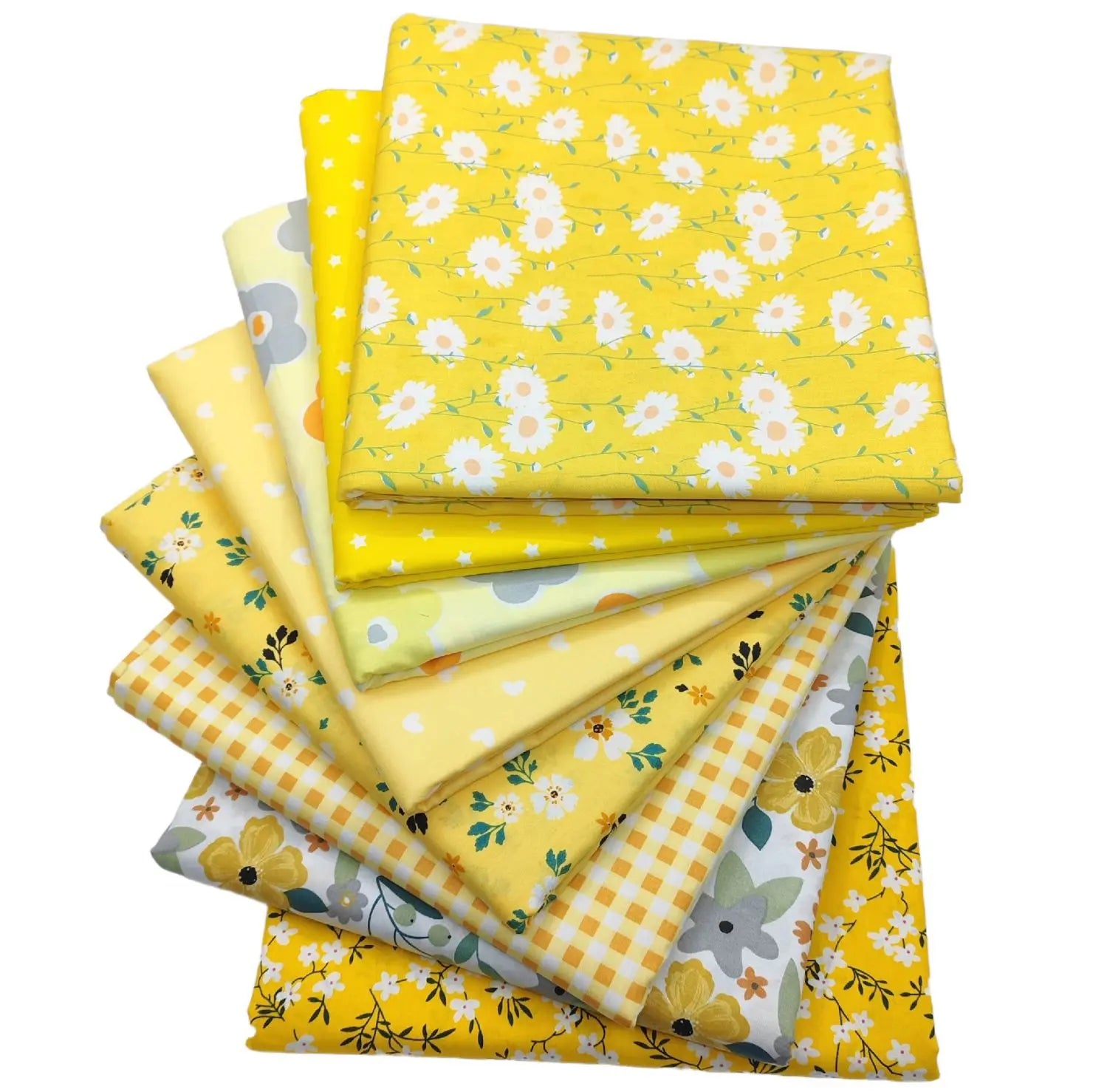 8 Pcs Yellow Flower Pattern 100% Cotton Eco-Friendly Durable Smooth Colorful Precut Quilting Fabric Squares Sheets DIY Patchwork