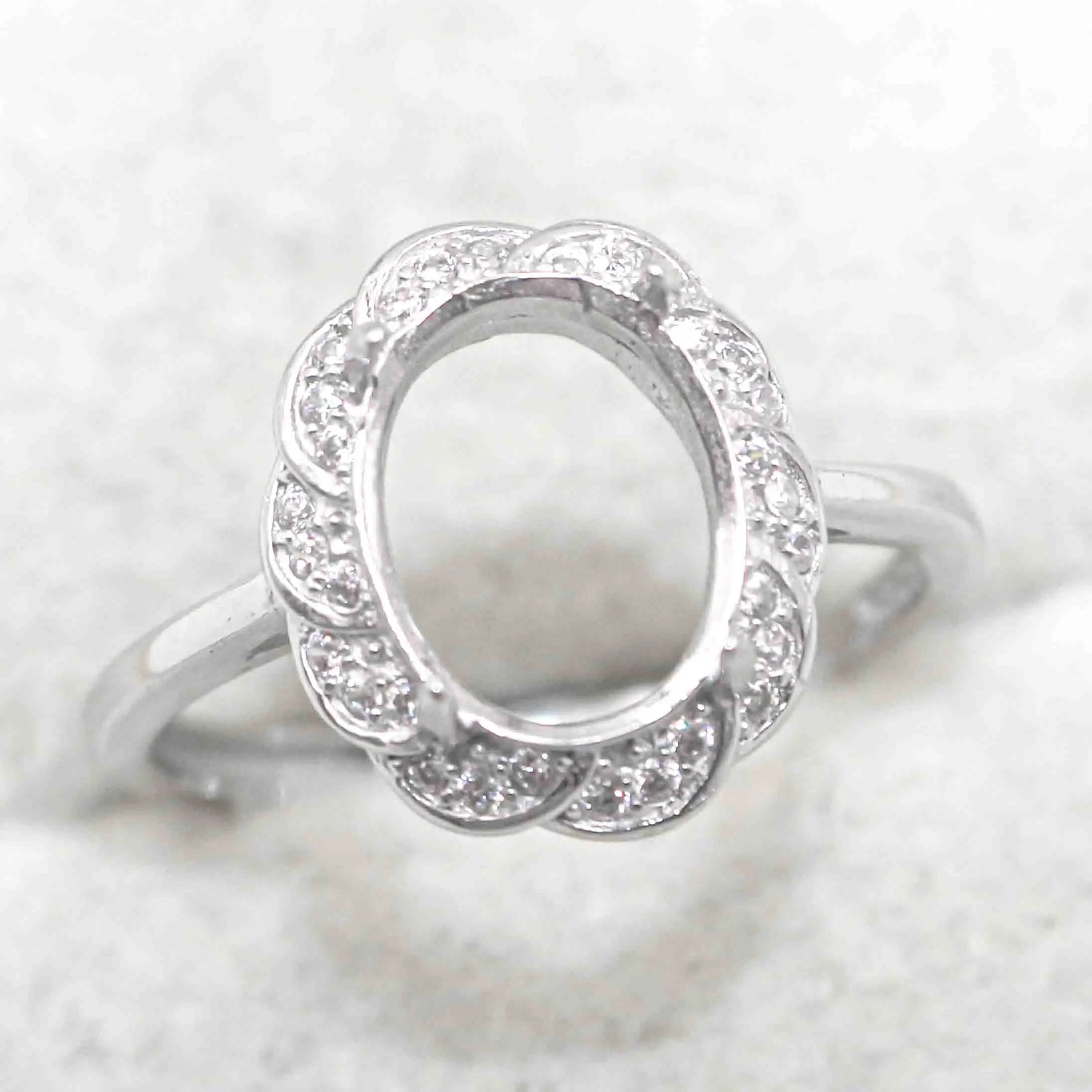 Sterling Silver 8*10mm Semi Mount Ring Empty Frame Blank Support Claws Setting S925 Base Holder Without Center Stone for Inlay