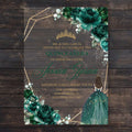 Gold Foil Customize Luxurious Green Dresses Sweet 16 Quinceanera Exhibition Invitation for Acrylic Quince Wedding Invitation