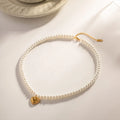High Quality Jewelry Wholesale Non Tarnish 18K Gold Stainless Steel Natural Pearl Chain Heart Pendant Choker Necklace for Women