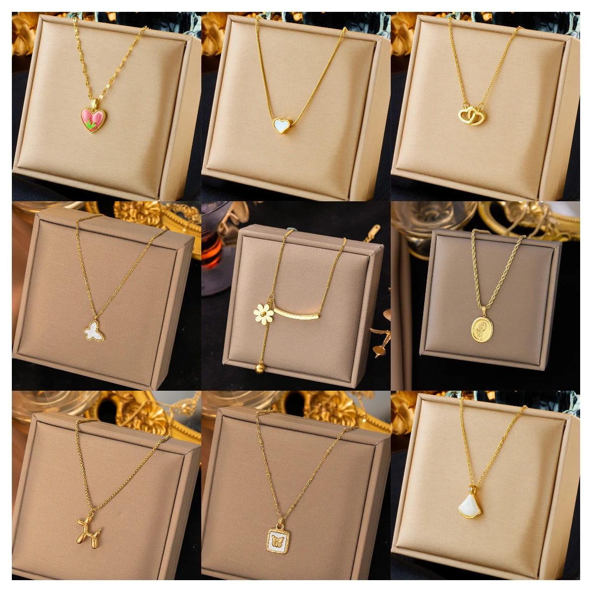 Women's Tanish Free Waterproof Gold Plated Jewelry Accessories Bijoux Acier Inoxydable Stainless Steel butterfly Heart Necklace