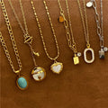 Stainless Steel Square Zirconia Letter Necklace Geometric Oval Natural Stone Shell Love Heart Pendant Necklace for Women