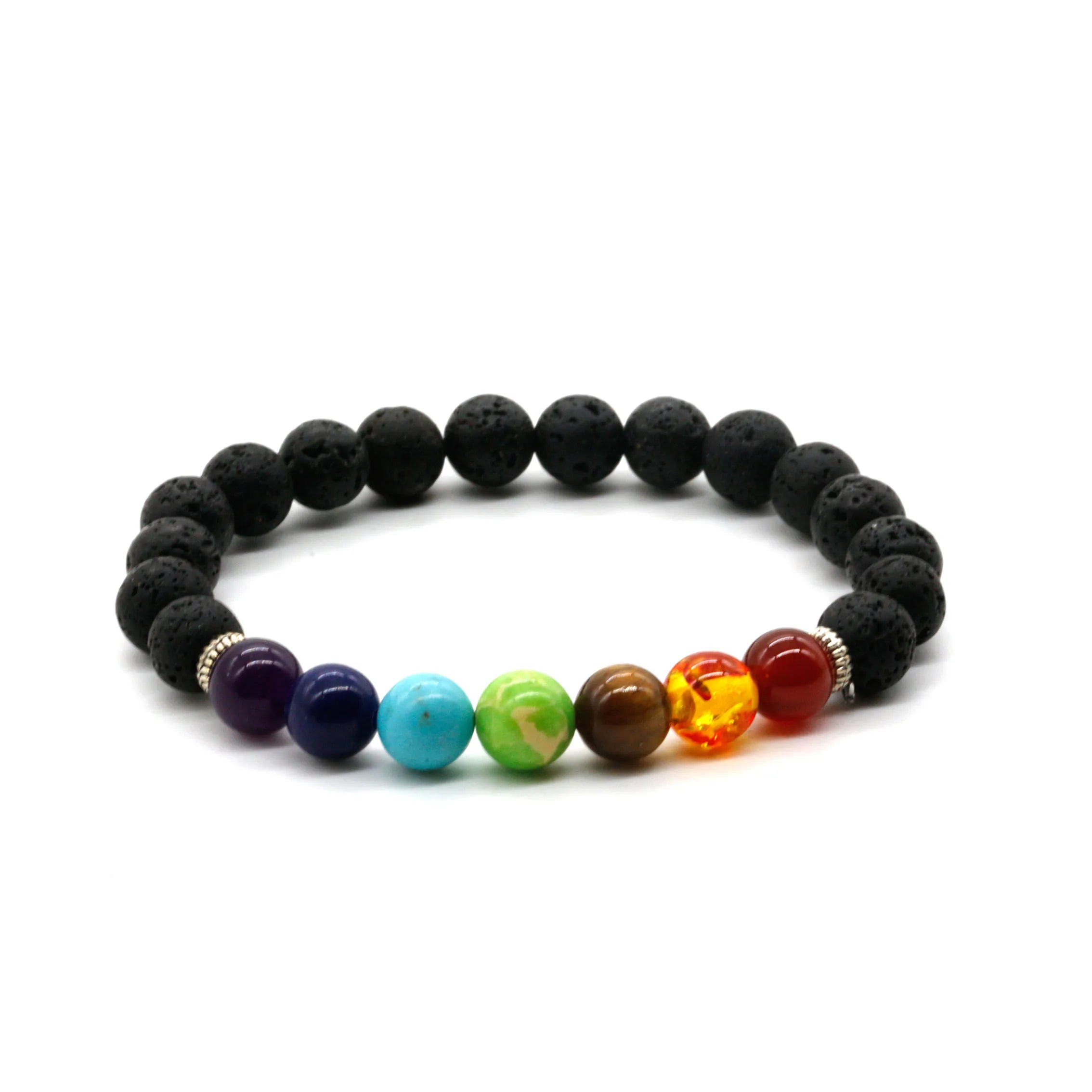 Hot Selling Colorful Beaded Natural Valconic Lava Stone 7 Chakra Bracelet for Men and Women Yoga Energy Gift