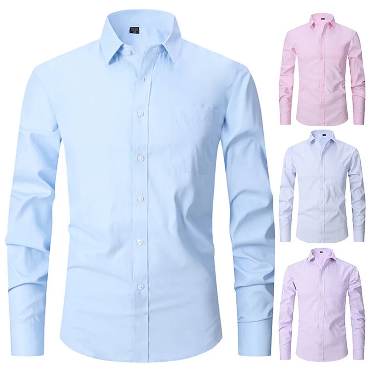 Wholesale New Solid Color Cotton Big Size Professional Business Man Office Shirt Long Sleeve Men Dress Shirt
