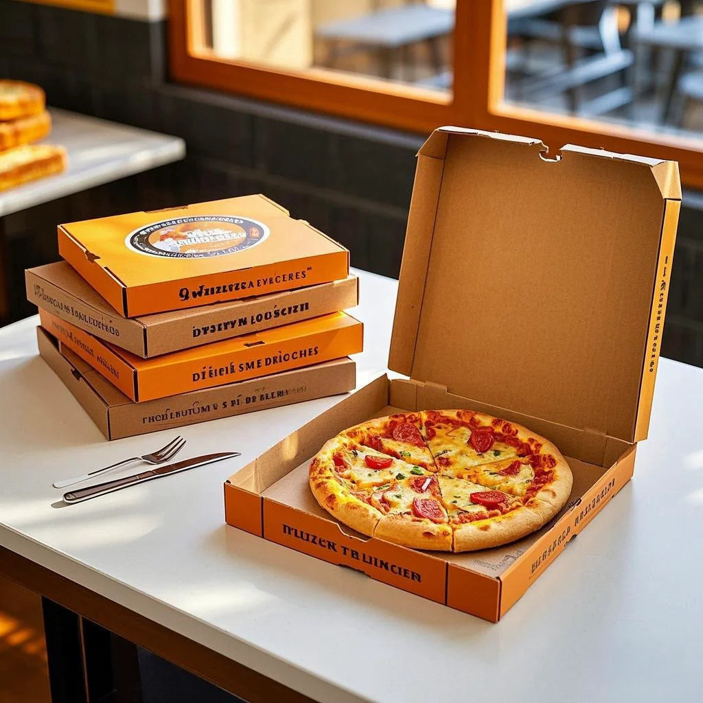 Stock Thickened Corrugated Cowhide Pizza Degradable Disposable Rigid Baking Takeaway Food Glossy Lamination UV Glossy Folders