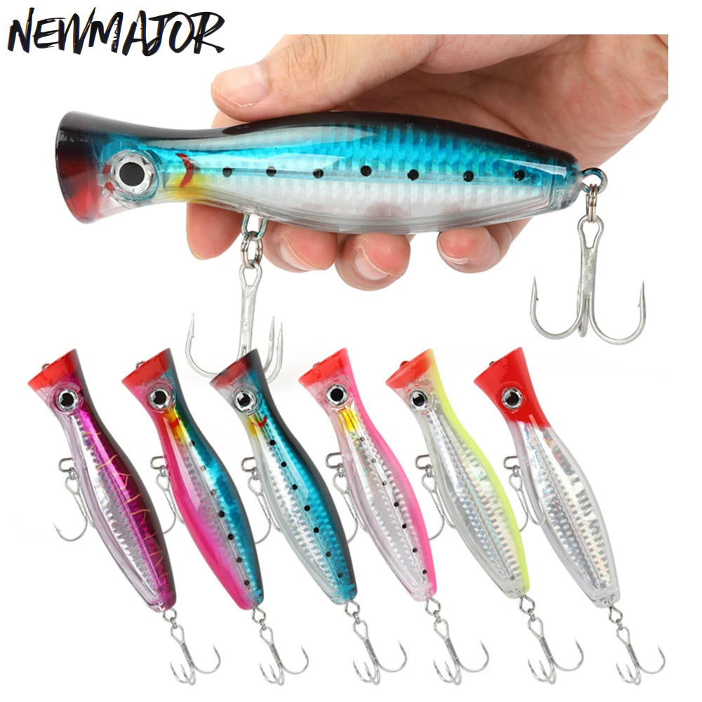 NEWMAJOR 43g 12cm Floating Popper Fishing Lure Top Water Hard Steel Bait with 3D Eyes and Big Mouth Plastic Artificial Bait