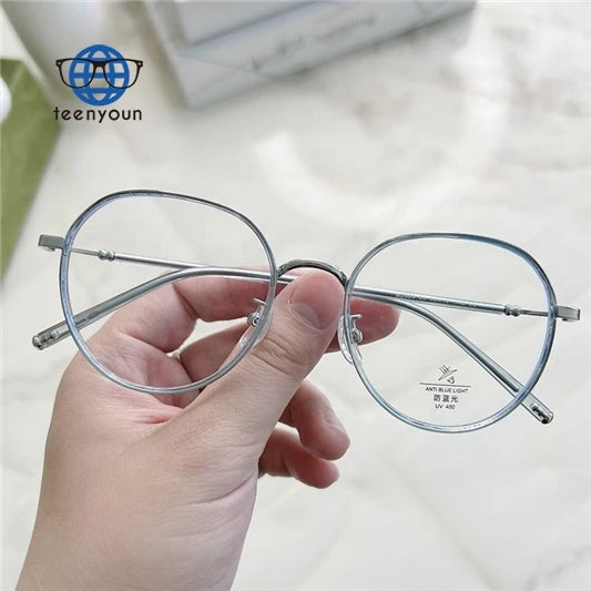 Teenyoun Eyewear Custom Myopia Lens Glasses Round Tr90 Frame Spectacles Unisex Anti Blue Light Eyeglasses for Face