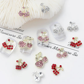 10pcs 3D Cherry Nail Charms Rhinestone Fruit Luxury Cherry Red Pink Diamond Press on Nails Supplies Metal Manicure Design