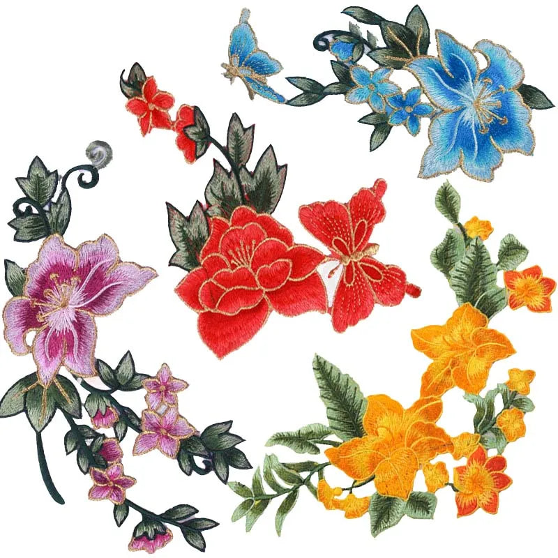 Ethnic Cheongsam Iron-on Applique Sticker Diy butterfly Peony Flower Embroidery Motif Textile Decor Performance Costume Patch