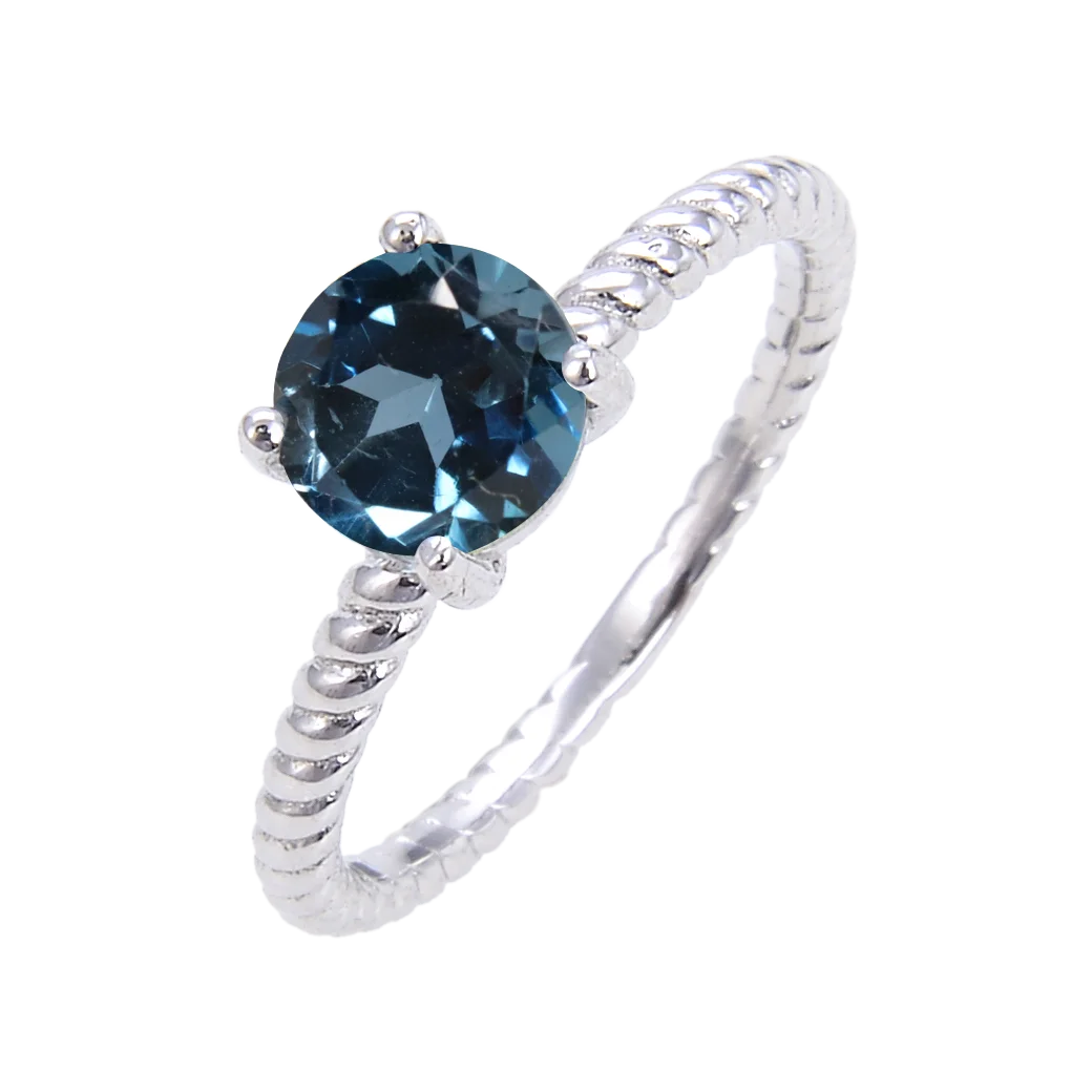 C5034 Abiding Solitaire Natural London Blue Topaz Stone 925 Sterling Silver Fine Jewellery Engagement Rings Women for Wedding