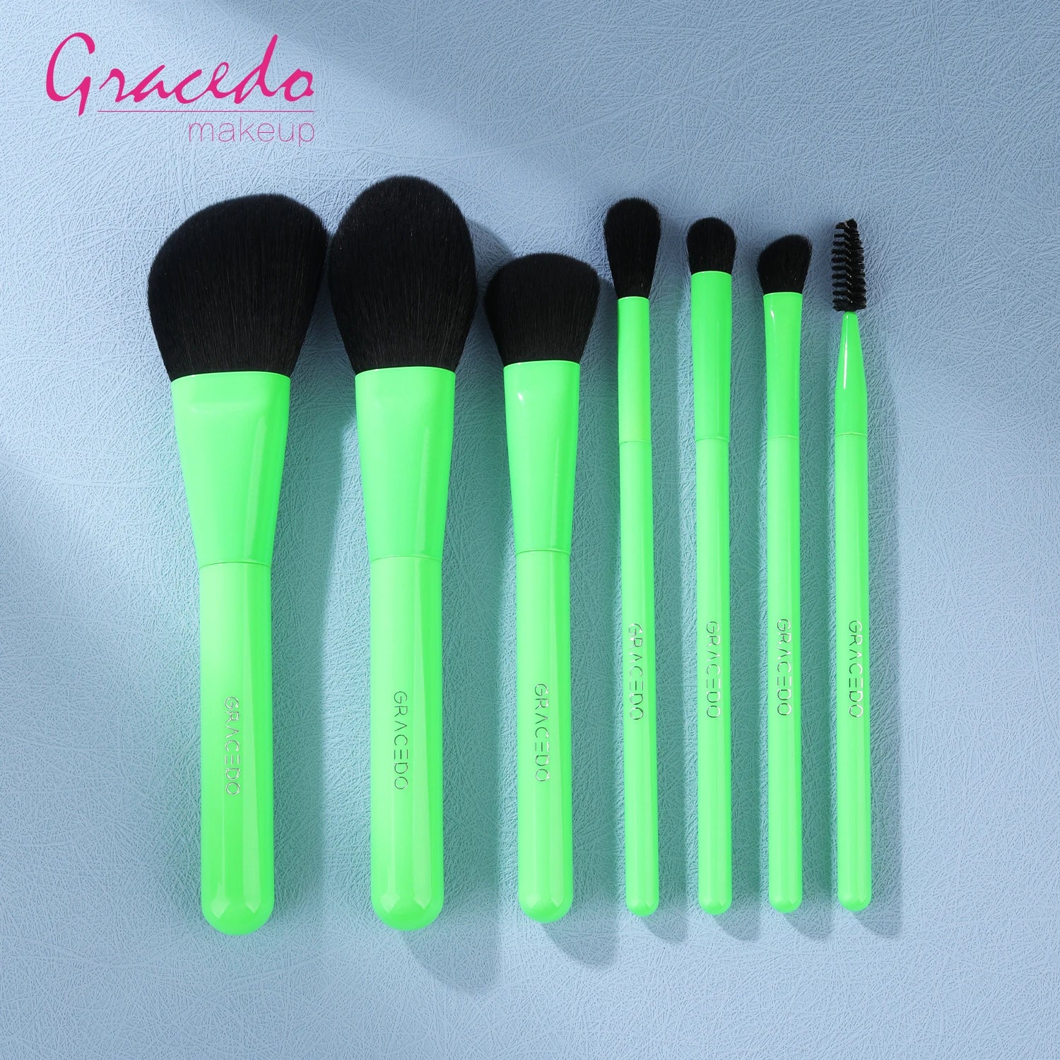 Gracedo 7pcs Black Hair Makeup Brush Set Green Handle Custom logo Private Label Professional Cosmetic Vegan Makeup Brush Sets