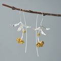 Lotus Fun New Arrival Real 925 Sterling Silver 18k Gold Plated Flower Cherry Blossom Dangle Drop Earrings Fine Jewelry for Women