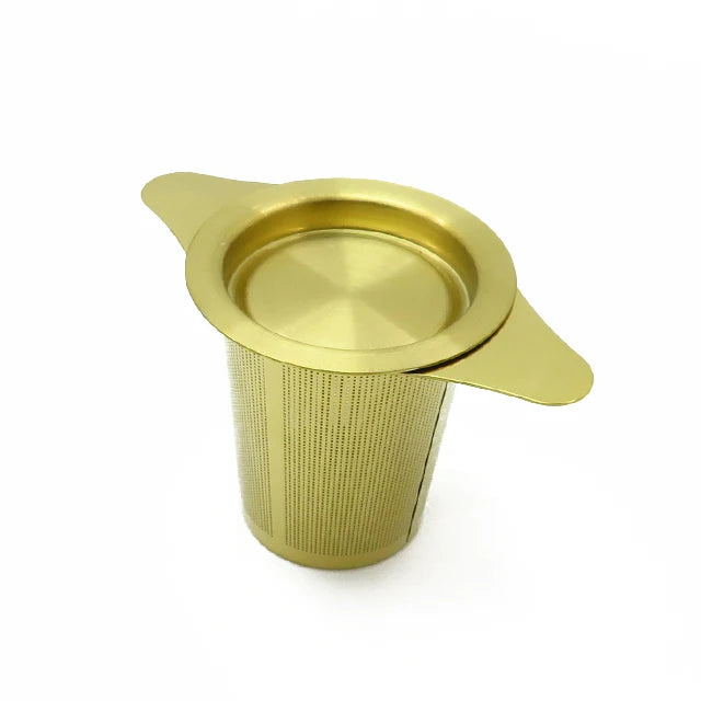 Home Office Stainless Steel Luxury Double Handles Gold Tea Strainers with Double Handle and Lid