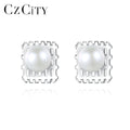 PAG&MAG Classy Pearl Earrings Elegant White Freshwater Pearl S925 Sterling Silver Rhodium Plated for Women Party