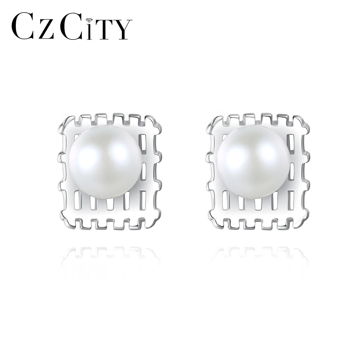 PAG&MAG Classy Pearl Earrings Elegant White Freshwater Pearl S925 Sterling Silver Rhodium Plated for Women Party