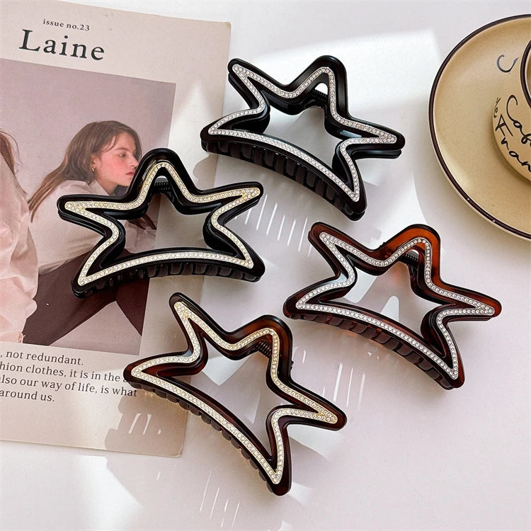 Korean Fashion Design Star Shape Hair Clip Rhinestone Acetate Elegant Hair Claws