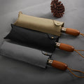 Luxury Single Layer Mens Folding Umbrella Auto Open Oval Wood Handle 3 Fold Umbrella with Custom logo