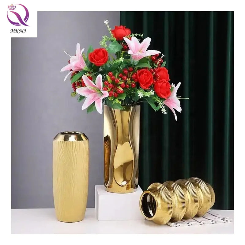 Modern Minimalist Light Luxury Gold-plated Ceramic Vase Creative Golden Vase Home Accessories Decorative Ornaments