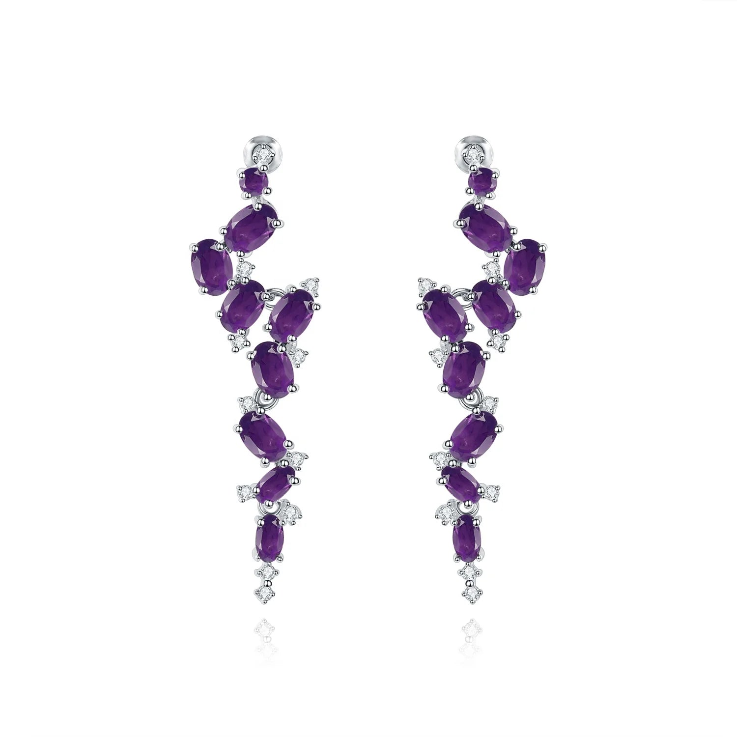Abiding Luxury Long Earring Natural Amethyst Gemstone 925 Sterling Silver Fashion Linear Drop Earrings Women Jewelry for Bridal