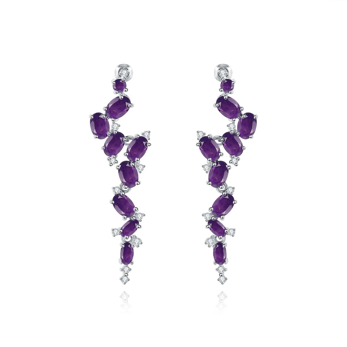 Abiding Luxury Long Earring Natural Amethyst Gemstone 925 Sterling Silver Fashion Linear Drop Earrings Women Jewelry for Bridal