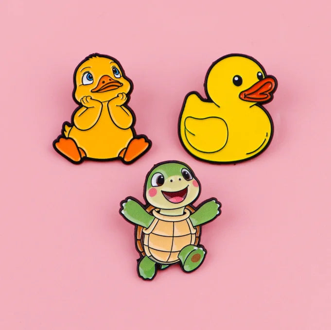 Bulk Cheap Metal Badges Cute Yellow Duck Turtle Soft Enamel Pin Lapel Pins Cartoon Animal Brooches for Backpack Bags Jewelry