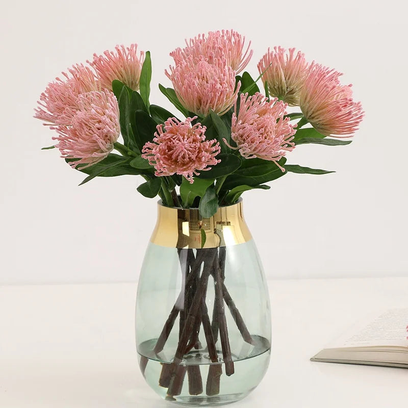 Wholesale Flocking Faux Flower Artificial Plastic Protea Cynaroides Flowers for Home Decor