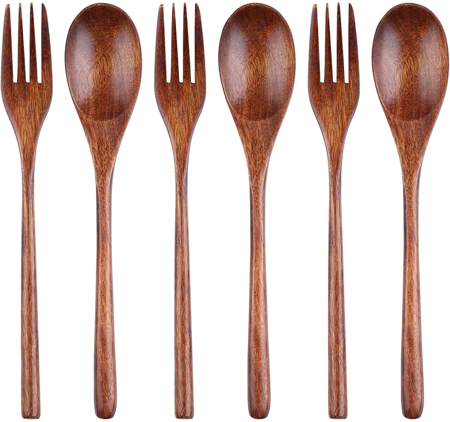 Tailai Wooden Spoons and Forks Wooden Tableware Kitchen Flatware for Food Desserts Soup Salad Fruit