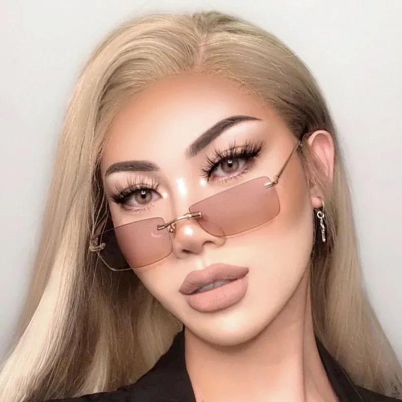 Custom Logo  Cute Retro Metal Small Frame Square Sun glasses UV400 Rectangle Rimless Sunglasses For Men Women