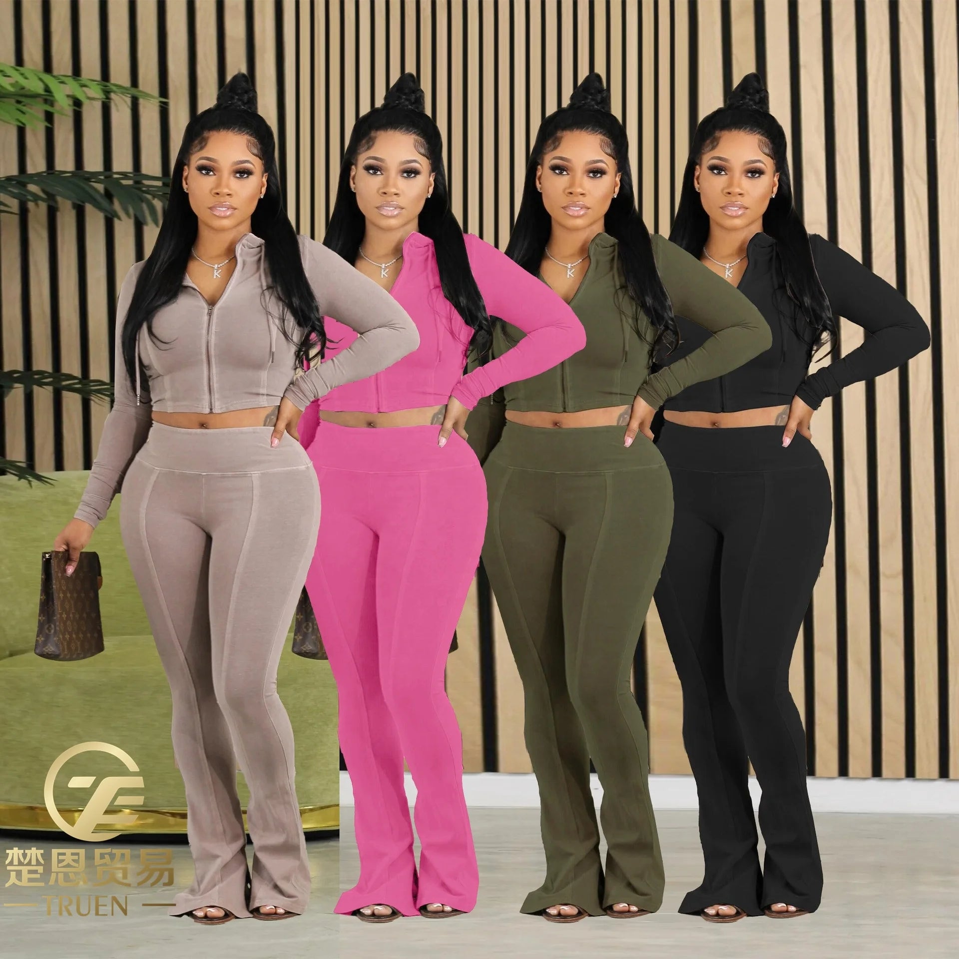 Truen 2024 Women's Casual Stand Collar Top and Pants Set New Arrival Long Sleeve Full Zipper Tracksuits