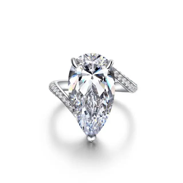 New Cubic Zirconia White Gold Plated 925 Sterling Silver Pear Shape Solitaire CZ Engagement Ring