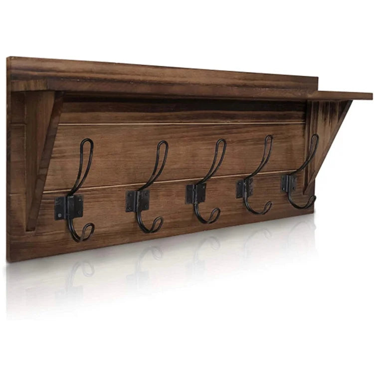 Customized Large Modern Single Tier Wooden Wall Mounted Multifunction Storage Rack Hooks for Towel-Eco-Friendly Organizer Shelf