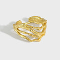 18k Gold Plated Irregular S925 Sterling Silver Concave Hollow Opening Wide Ring for Women
