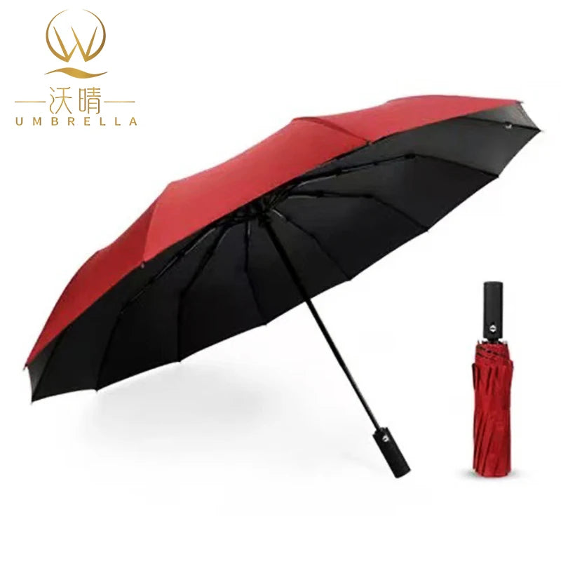 Customizable 3-Fold Automatic Travel Umbrella Black UV-Proof Coating Iron Frame Plastic Fully-Automatic Control Minimalist