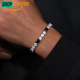 Dropshipping Minimal Style Jewelry 6mm 925 Sterling Silver VVS Moissanite Diamond Black Baguette Gemstone Tennis Bracelet