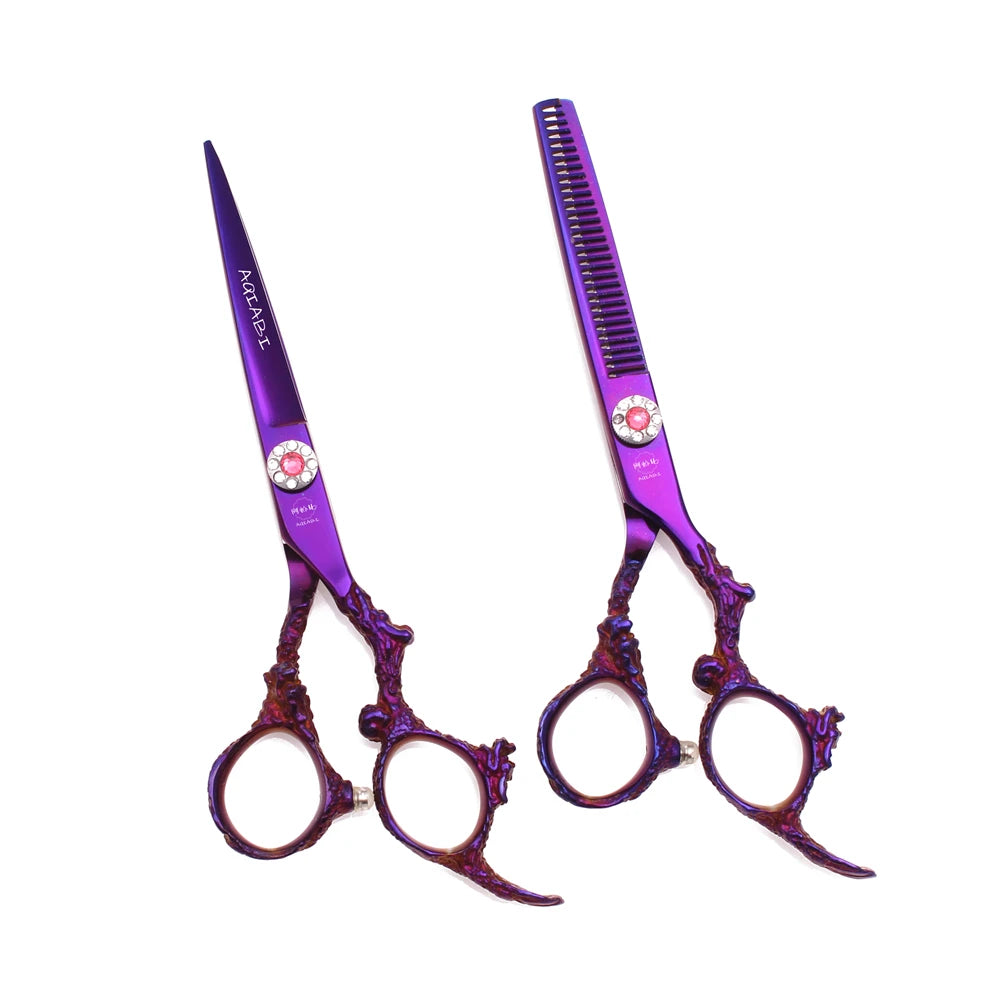 Professional Scissors 5.5'' 6" AQIABI Japan Stainless Hair Scissors Purple Hair Cutting Scissors Barber Thinning Shears A9005