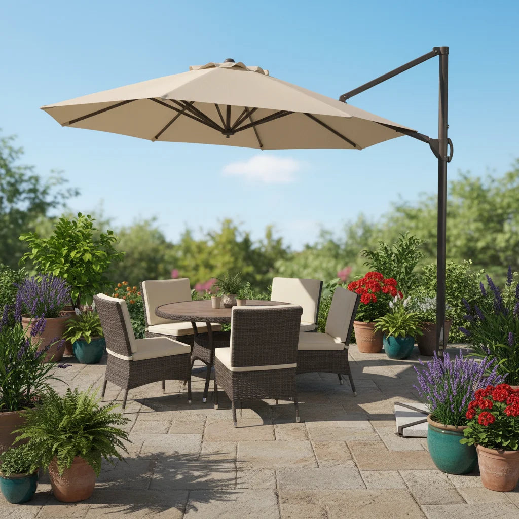 Modern Big Size Square Roma Offset Aluminum Outdoor Umbrella with 60kg Marble Base for Hotel Use Outdoor Furniture