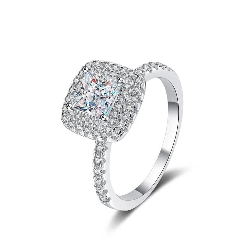 925 Sterling Silver 1 Carat Princess Cut Moissanite Diamond Double Square Tiny Zircon Love Bridal Rings for Women Elegant