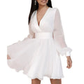 European and American 2021 Women's Autumn Long-sleeved V-neck Dress Fashion Printed Solid Color Skirt