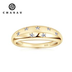 Valentine's Day Jewelry Engagement Diamond 1.5mm Real 18K Gold Plated 925 Silver Band Bezel Setting Star Moissainte Rings