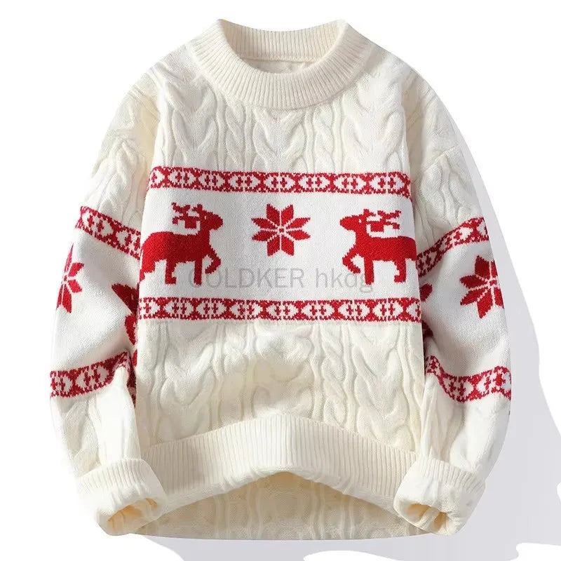 Family Christmas Sweater Reindeer Pattern Long Sleeve Crew Neck Xmas Holiday Pullover Knitwear Korean Sweater Man Jumper