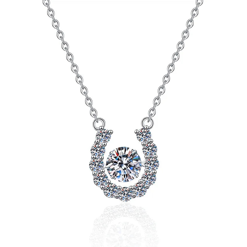 Fine Jewelry Grade D 1Carat Moissanite Diamond Jewelry 925 Sterling Silver Horseshoe Moissanite Pendant Necklace Women MegaBDM