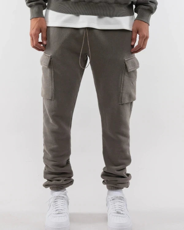 Custom logo Button Flared  Heavyweight Cargo Sweatpants With Pockets