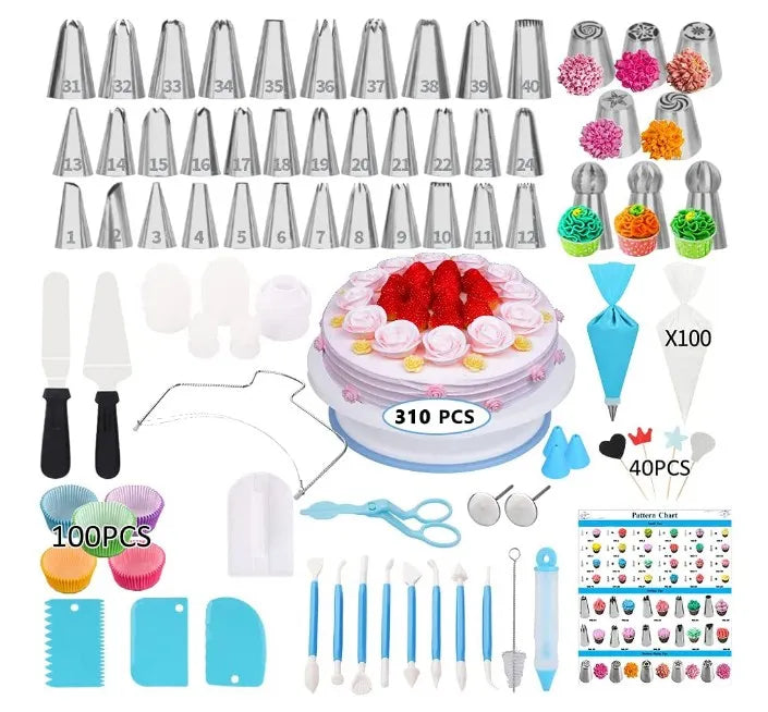 Customized Logo 170pcs/set Cake Baking Supplies Kit Cake Stand Turntable Cake Decorating Tools Set