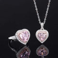 Classic Wedding Engagement Jewelry Set with Rings and Heart Necklace 925 Sterling Silver Rhodium Plated AAA Cz Stones