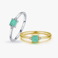 Paraiba Emerald Color Gems Stone CZ Gold Plating 925 Sterling Silver Band Ring