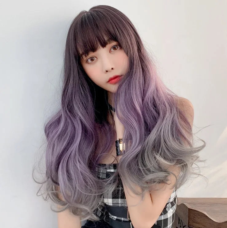 26" Cheap Quality Natural Long Curly Pink for Synthetic Machine Made Wigs Transparent Silk Base Wholesale Prices Body Wave