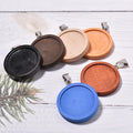 WoodFashion Diy Jewelry Retro Art Accessories Round  Base Stainless Steel Wooden Pendant Tray Charms