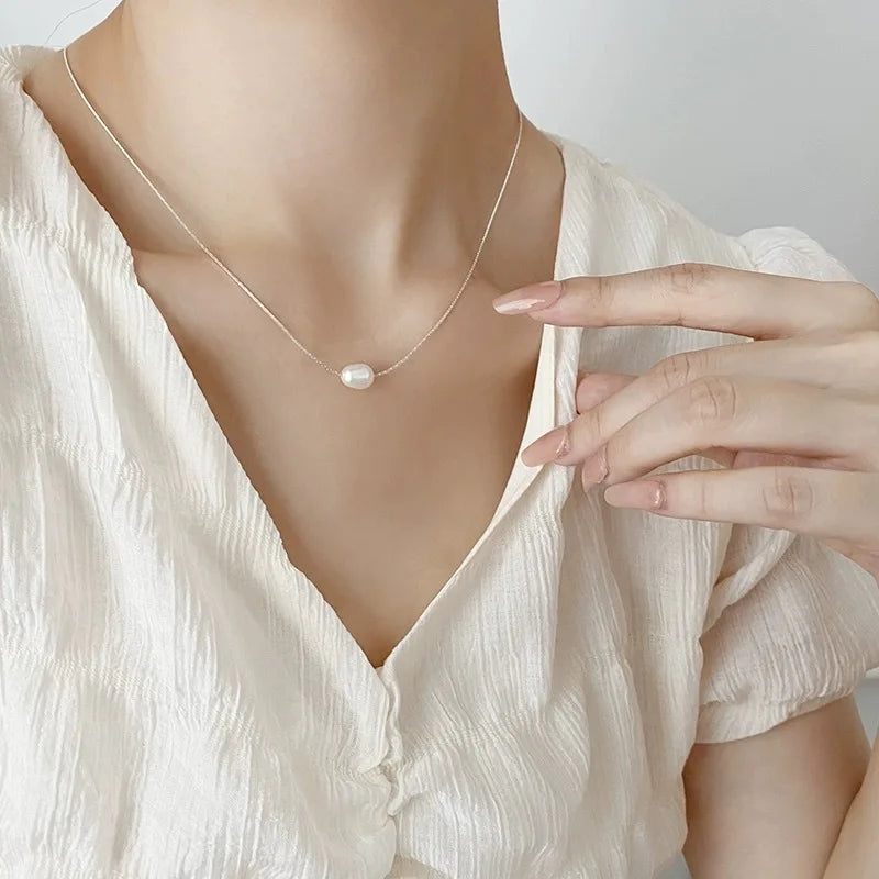 Grace S925 Sterling Silver Irregular Freshwater Pearl Charm Necklace for Women Wholesale