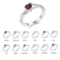 Custom Jewelry Rhodium Plated Birth Stone Heart 12 Color CZ 925 Sterling Silver Zircon Zodiac Wedding Party Ring