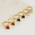 Trendy Classic 18K Gold Plated Colorful Zircon Inlaid Heart Square Drop Shape Zircon Gemstone Pendant Hoop Huggie Earrings